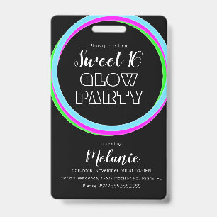 Sweet 16 Neon Feest Glow Verjaardag Pas ID  Badge