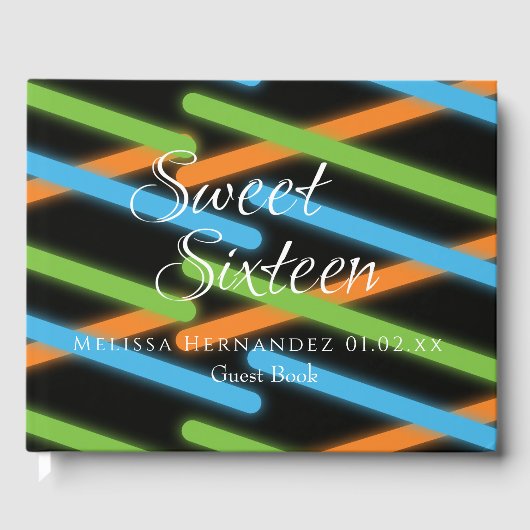 Sweet 16 Neon gloed in de donkere lasergeometrisch Gastenboek (Voorkant)