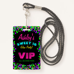 Sweet 16 Neon Glow Birthday Invitation VIP Pass Badge