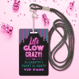 Sweet 16 Neon Glow Birthday Party Badge