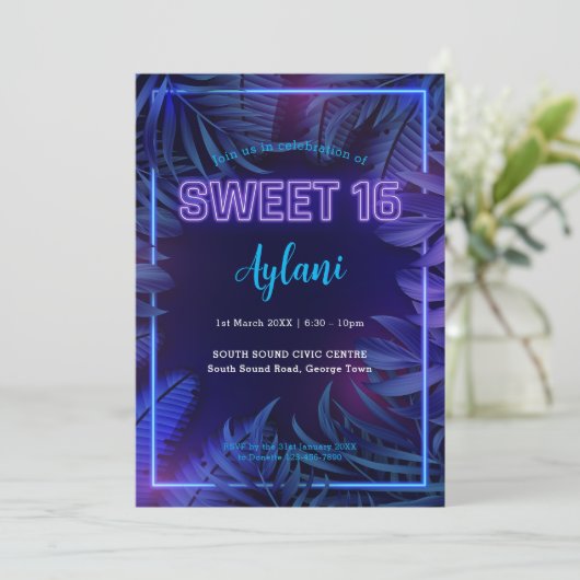 Sweet 16 Neon Glow Birthday Party Kaart (Staand voorkant)