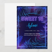 Sweet 16 Neon Glow Birthday Party Kaart (Voorkant / Achterkant)