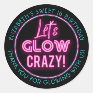 Sweet 16 Neon Glow Birthday Party Ronde Sticker