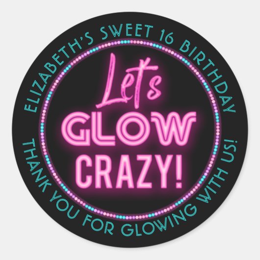 Sweet 16 Neon Glow Birthday Party Ronde Sticker (Voorkant)
