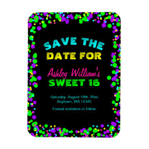 Sweet 16 Neon Glow Confetti Bewaar de datum Magneet