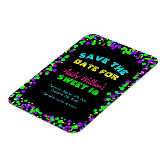 Sweet 16 Neon Glow Confetti Bewaar de datum Magneet (Linkerzijde)