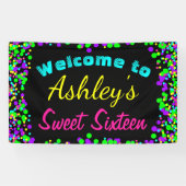 Sweet 16 Neon Glow Confetti Birthday Party Spandoek (Horizontaal)