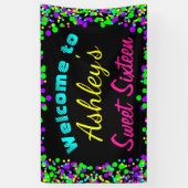 Sweet 16 Neon Glow Confetti Birthday Party Spandoek (Verticaal)