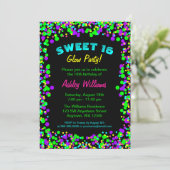 Sweet 16 Neon Glow Confetti Verjaardagsfeest Kaart (Staand voorkant)