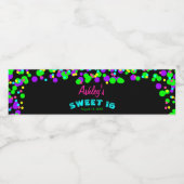 Sweet 16 Neon Glow Confetti Verjaardagsfeest Waterfles Etiket (Enkel label)
