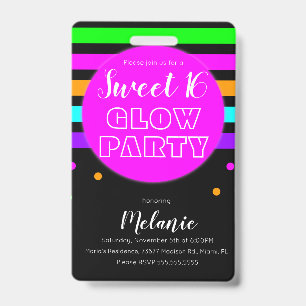 Sweet 16 Neon Glow Feest Verjaardag Pas ID Badge