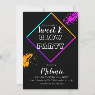 Sweet 16 Neon Glow In The Dark Multi Laser Verf  Kaart