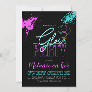 Sweet 16 Neon Glow In The Dark Paint Spetters Kaart
