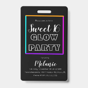 Sweet 16 Neon Glow In The Dark Verjaardagspas ID Badge