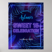 Sweet 16 Neon Glow Verjaardagsfeest Welkom Poster (Voorkant)