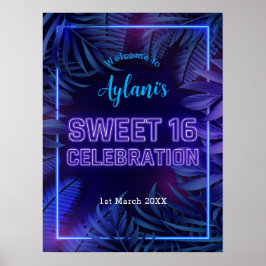Sweet 16 Neon Glow Verjaardagsfeest Welkom Poster