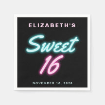 Sweet 16 Neon Lights Birthday Party Napkins
