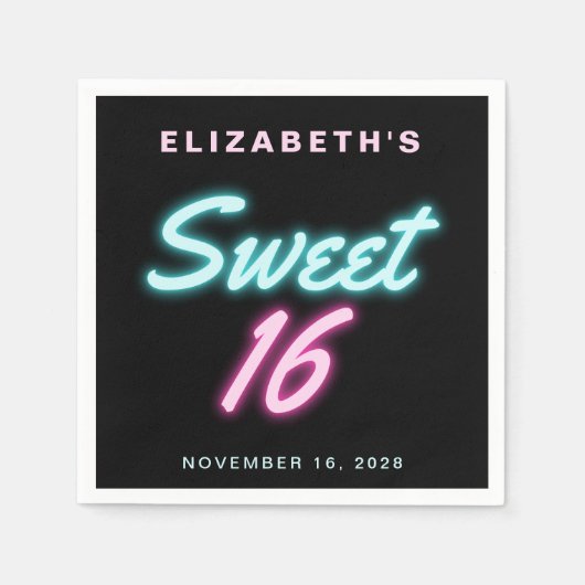 Sweet 16 Neon Lights Birthday Party Napkins Servet (Voorkant)
