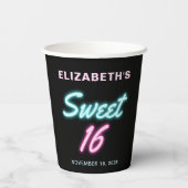Sweet 16 Neon Lights Birthday Party Papieren Bekers (Achterkant)