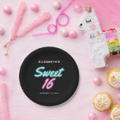 Sweet 16 Neon Lights Birthday Party Papieren Bordje (Feest)