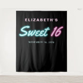 Sweet 16 Neon Lights Birthday Party Tapestry Wandkleed (Voorkant)