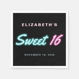 Sweet 16 Neon Lights Black Birthday Party Servet