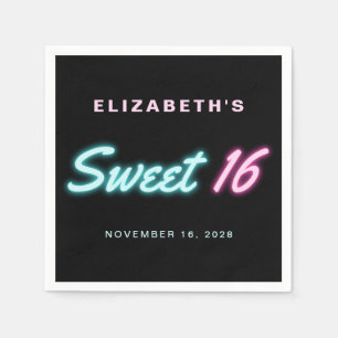 Sweet 16 Neon Lights Black Birthday Party Servet