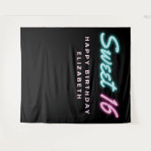 Sweet 16 Neon Lights Black Birthday Party Tapestry Wandkleed (Voorkant (horizontaal))