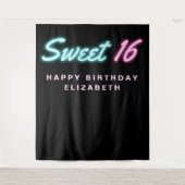 Sweet 16 Neon Lights Black Birthday Party Tapestry Wandkleed (Voorkant)