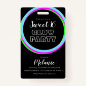 Sweet 16 Neon Party Glow Birthday Pass ID Badge (Voorkant)
