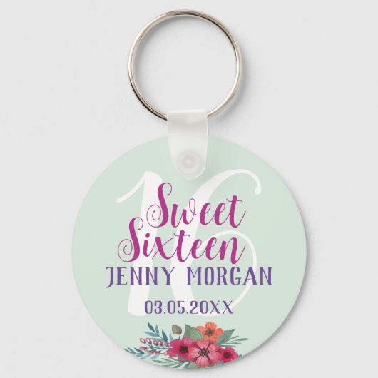 Sweet 16 Niece Birthday party Favor Gift Mint Sleutelhanger (Voorkant)