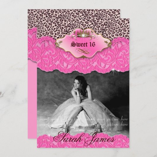 Sweet 16: Nodig luipaard kroonroze uit Kaart (Voorkant / Achterkant)