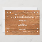 SWEET 16 Oak Wood Rustic Party Fotouitnodiging Kaart (Achterkant)