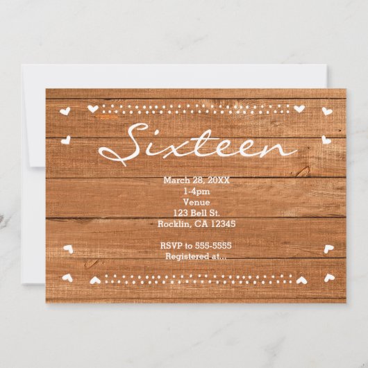 SWEET 16 Oak Wood Rustic Party Fotouitnodiging Kaart (Achterkant)