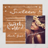 SWEET 16 Oak Wood Rustic Party Fotouitnodiging Kaart (Voorkant / Achterkant)