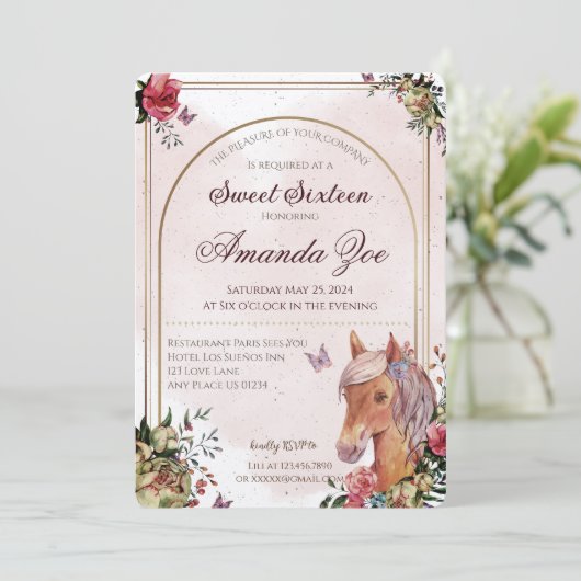 Sweet 16 Paard ontwerp uitnodiging (Staand voorkant)