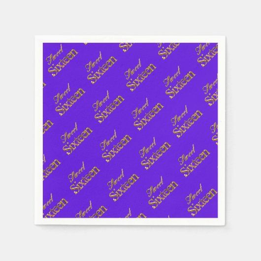 Sweet 16 Paars Gold Typografie Patroon Elegant Servetten (Voorkant)