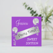 Sweet 16 Paars White Silver Bows-ballonnen Kaart (Staand voorkant)