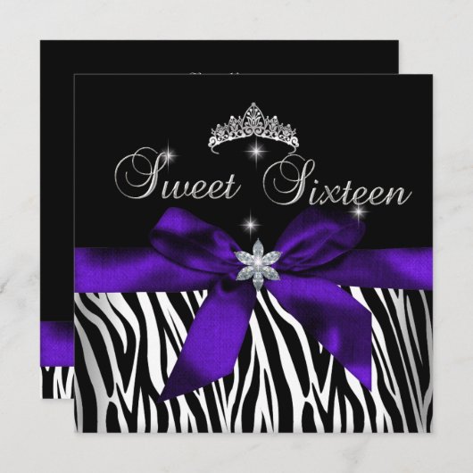 Sweet 16 Paars Zebra Black Diamonds afbeelding Kaart (Voorkant / Achterkant)