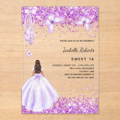 Sweet 16 paarse ballerina dress vlinders Clear Acryl Uitnodigingen (Voorkant)
