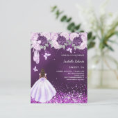 Sweet 16 paarse ballerina jurk bloemen uitnodiging (Staand voorkant)