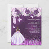 Sweet 16 paarse ballerina jurk bloemen uitnodiging (Voorkant)