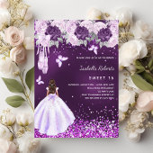 Sweet 16 paarse ballerina jurk bloemen uitnodiging