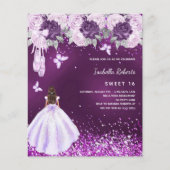 Sweet 16 paarse ballerina jurk bloemen uitnodiging flyer (Voorkant)