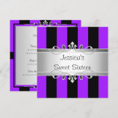 Sweet 16 Paarse Black Stripes Silver Jewel Party Kaart (Voorkant / Achterkant)
