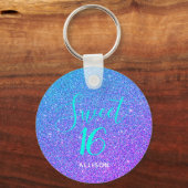 Sweet 16 Paarse Blauwgroen Glitter Chic Gepersonal Sleutelhanger (Achterkant)