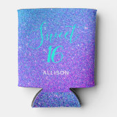 Sweet 16 Paarse Blauwgroen Glitter Party Favor Blikjeskoeler (Voorkant)