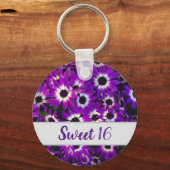 Sweet 16 Paarse Bloem Foto  Verjaardag Sleutelhanger (Voorkant)