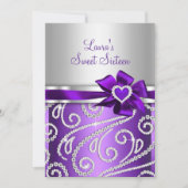 Sweet 16 Paarse Bow Sparkle Diamond Party 🎉 Kaart (Voorkant)