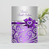 Sweet 16 Paarse Bow Sparkle Diamond Party 🎉 Kaart (Staand voorkant)